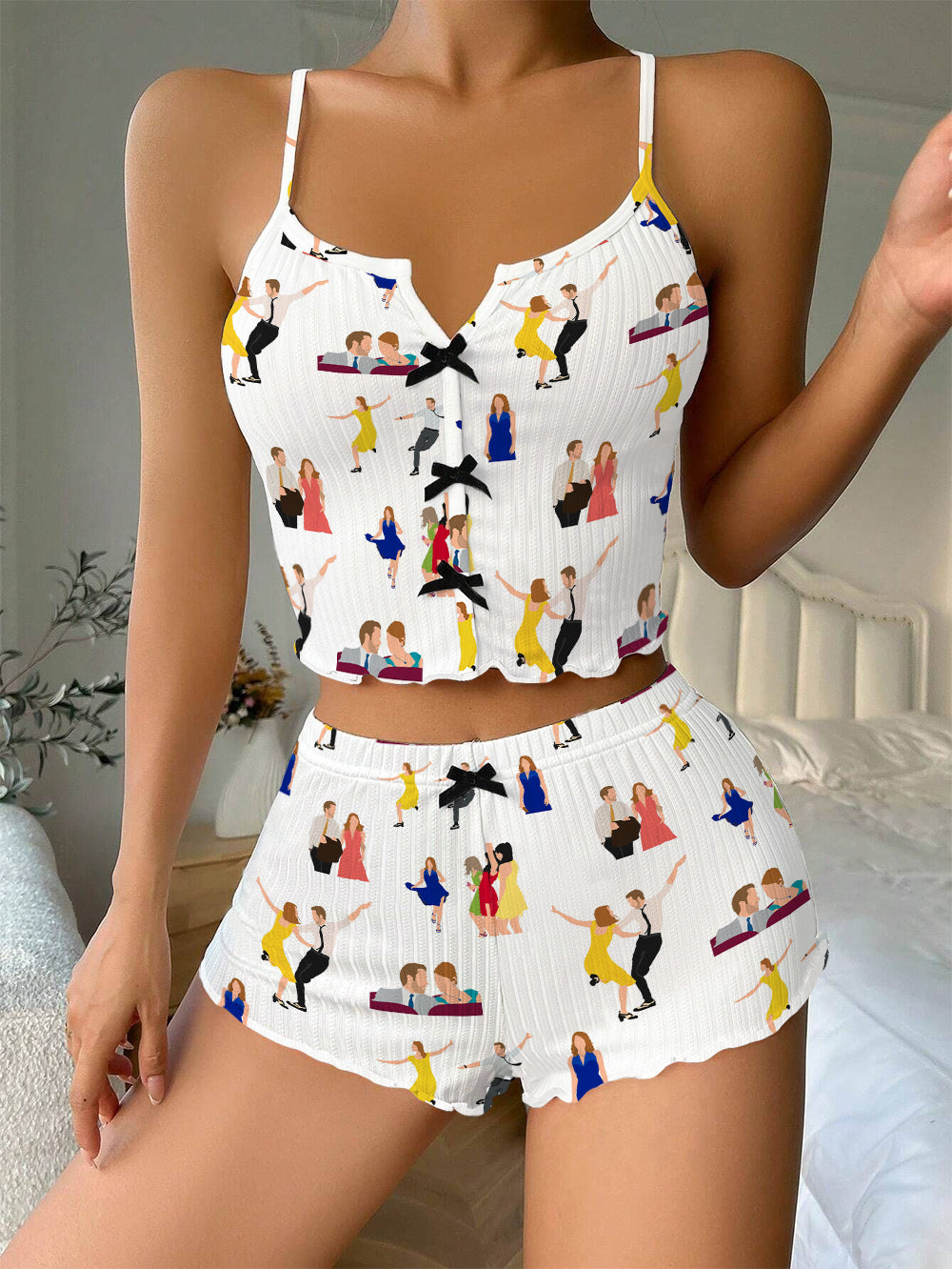 Lalaland Musical Bow Ribbed Knit Pajama Set For Women