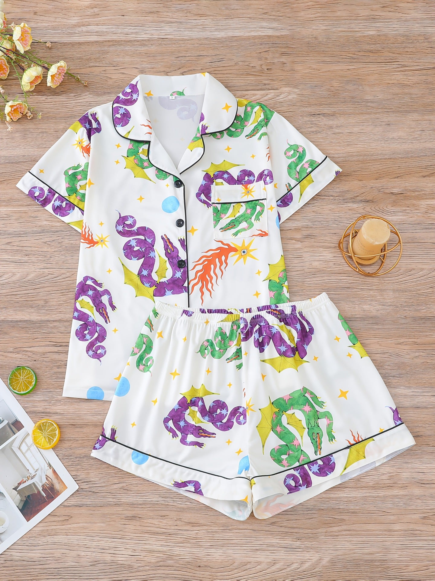 Hand-drawn Dragon Short Pajama Set For Women