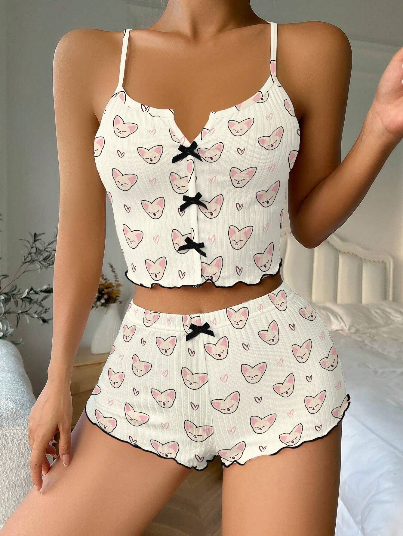 Stray Kids Tour Domin ATE Bow Ribbed Knit Pajama Set For Women