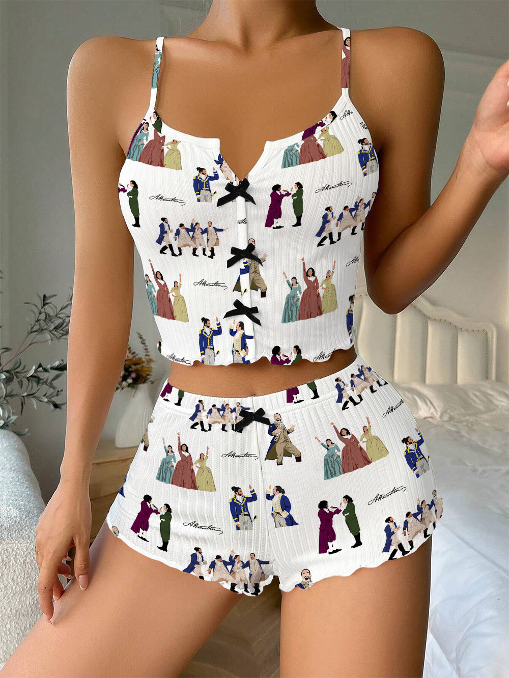 Hamilton Musical 10th Anniversary Bow Ribbed Knit Pajama Set For Women