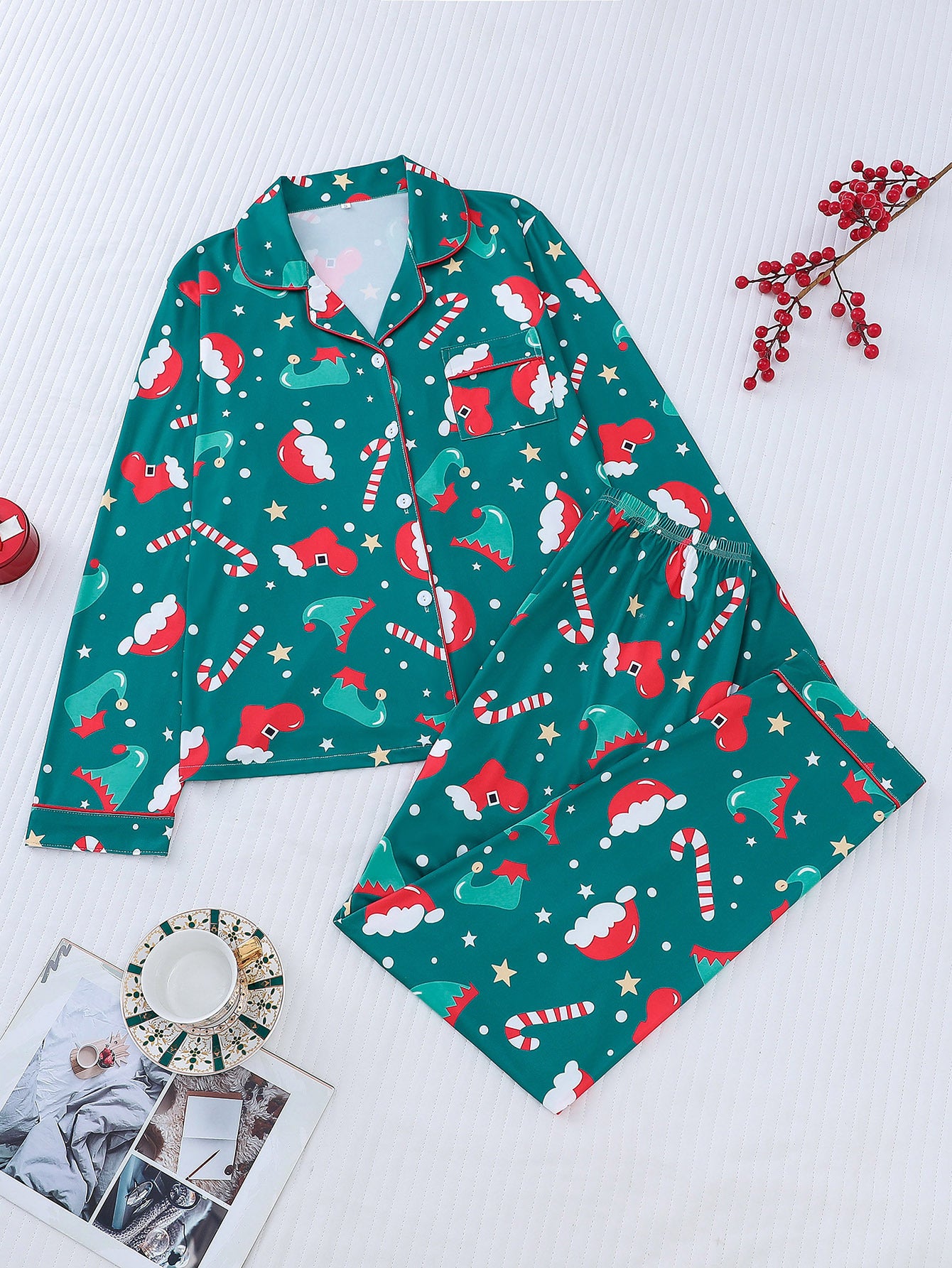 Magic Christmas Green Long Pajama Set For Women