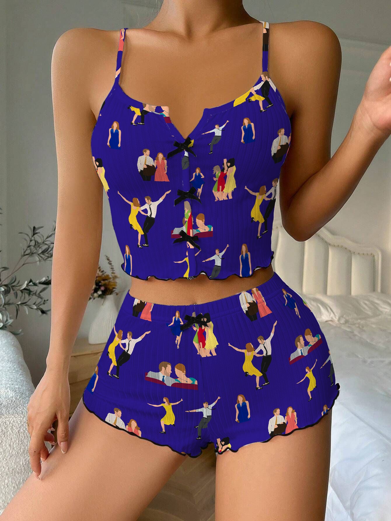 Lalaland Musical Bow Ribbed Knit Pajama Set For Women