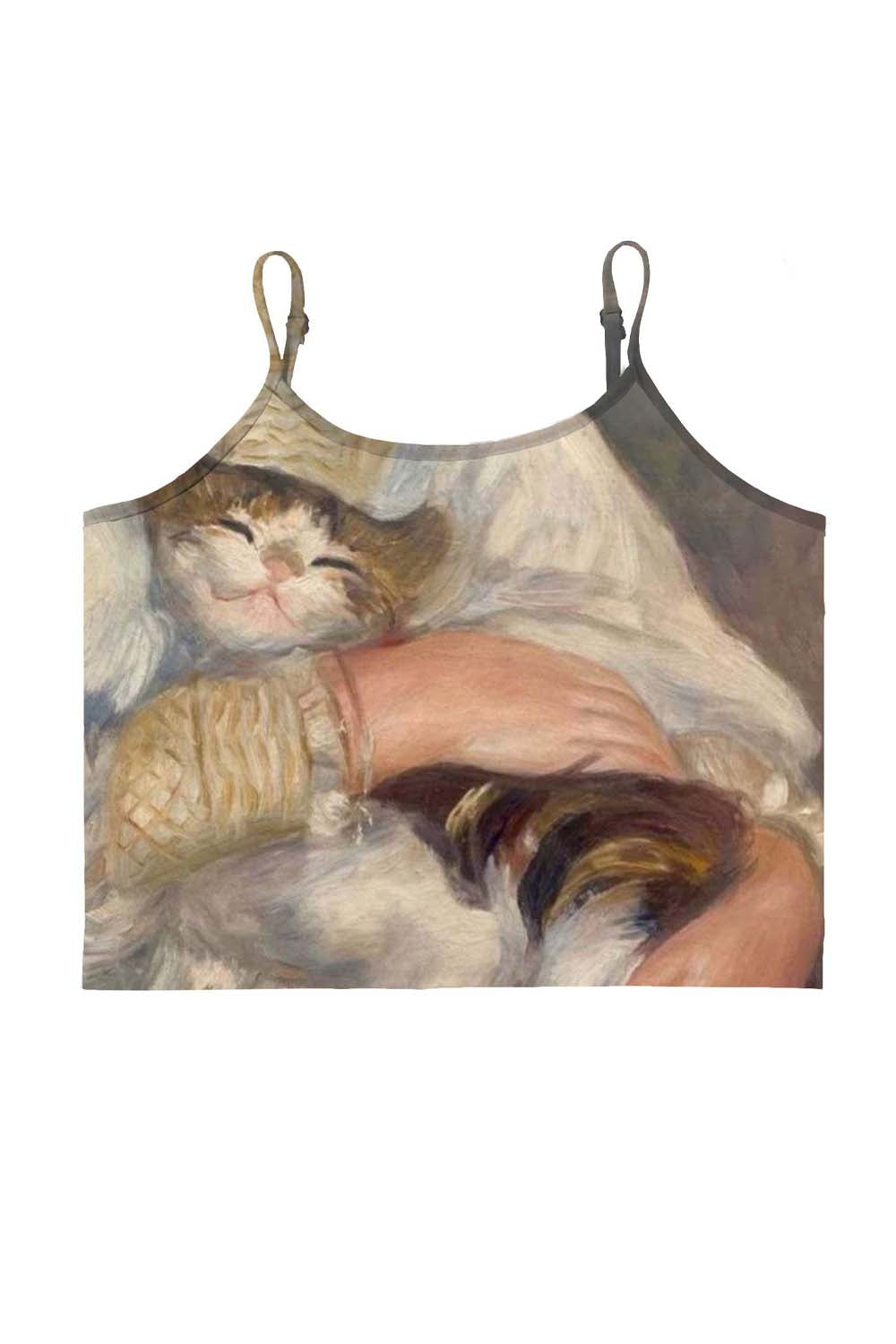Oil Painting Sleeping Cat Y2K Print Cami Crop Top
