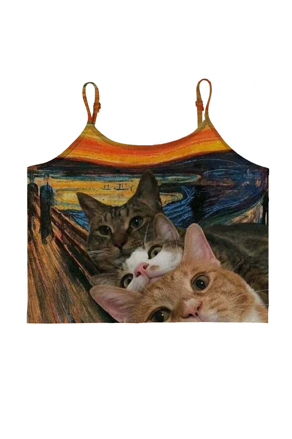 Screaming Cats Y2K Print Cami Crop Top