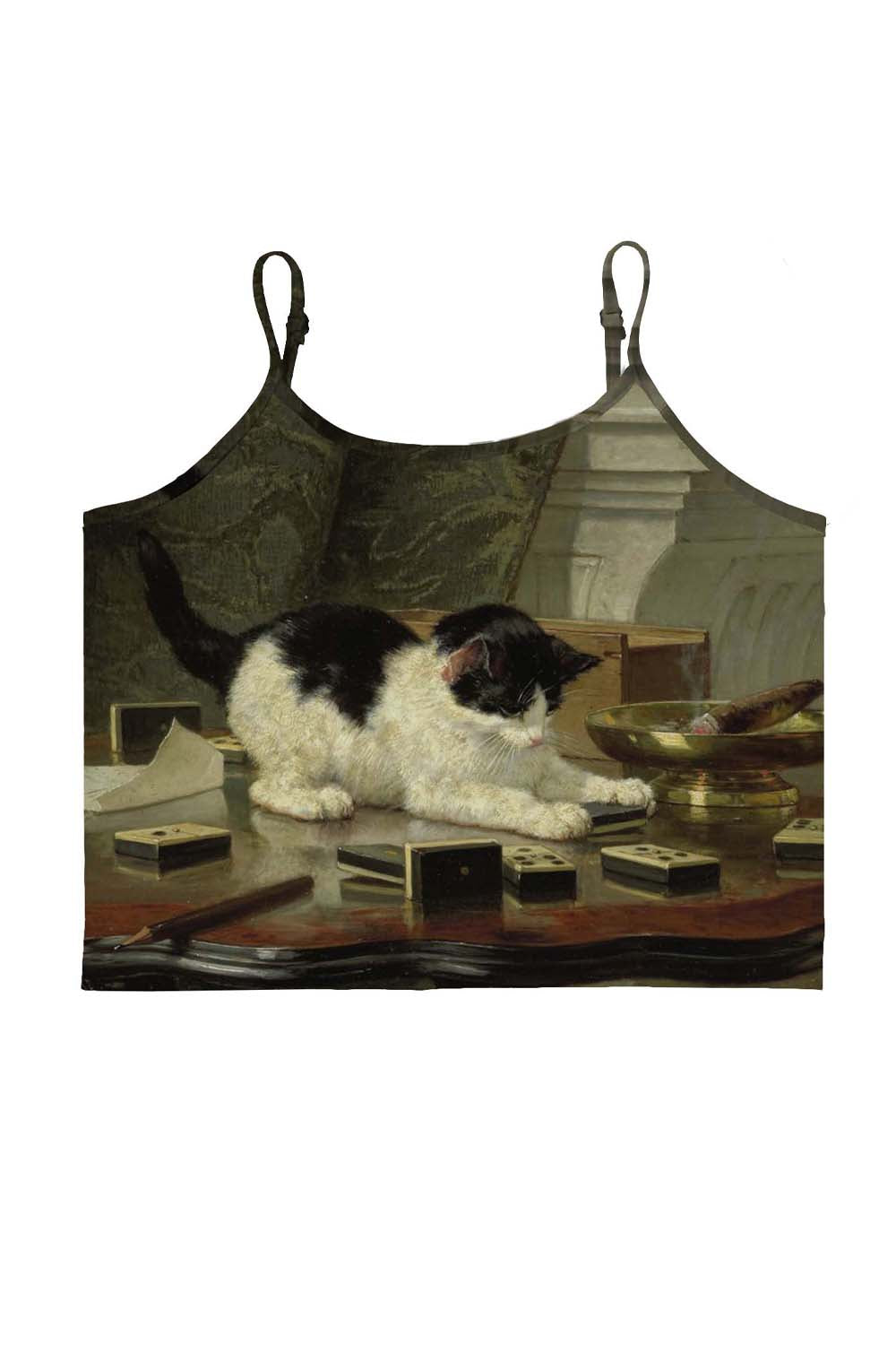 Playing Cats Oil Painting Y2K Print Cami Crop Top