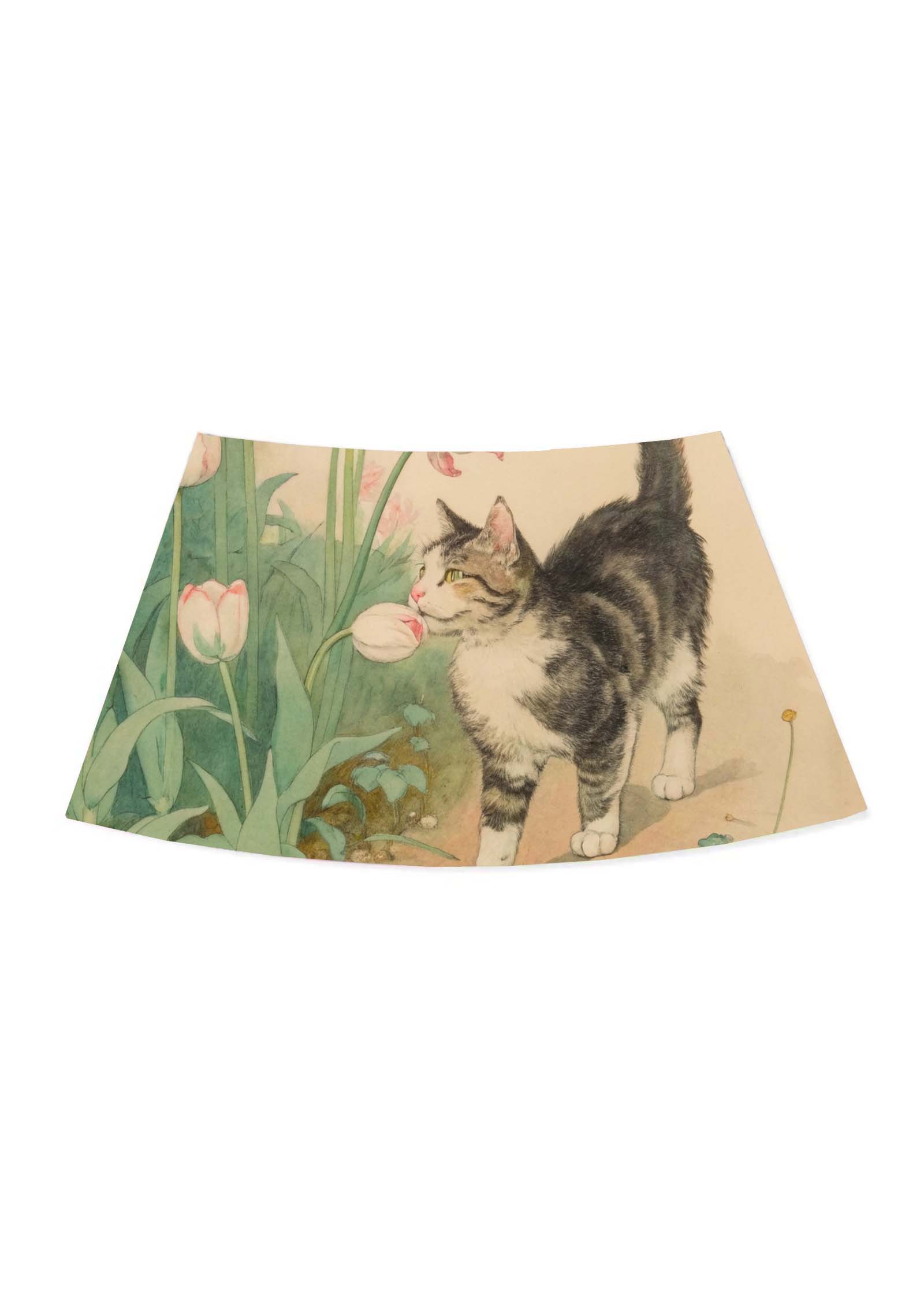 Chinoiserie Cat & Flowers Y2K Print Mini Skirt