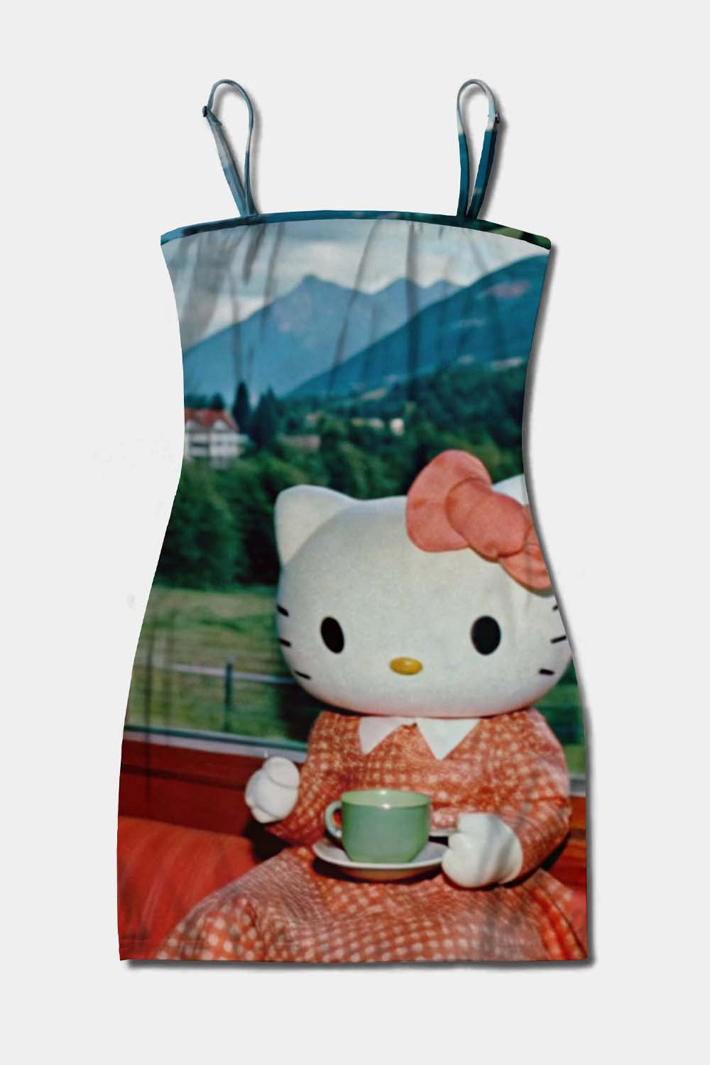 Elegant Kitty Y2K Print Slip Dress