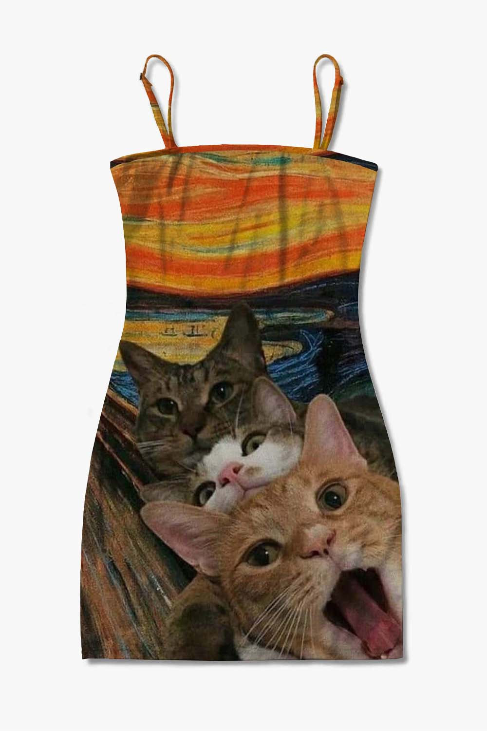Screaming Cats Y2K Print Slip Dress