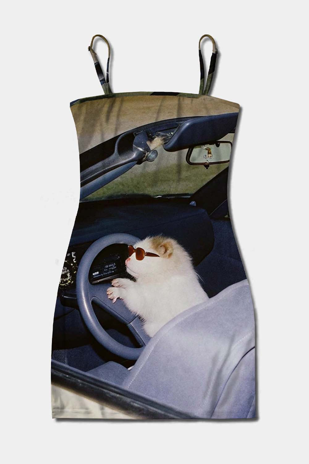 Hamster Driving Y2K Print Slip Dress