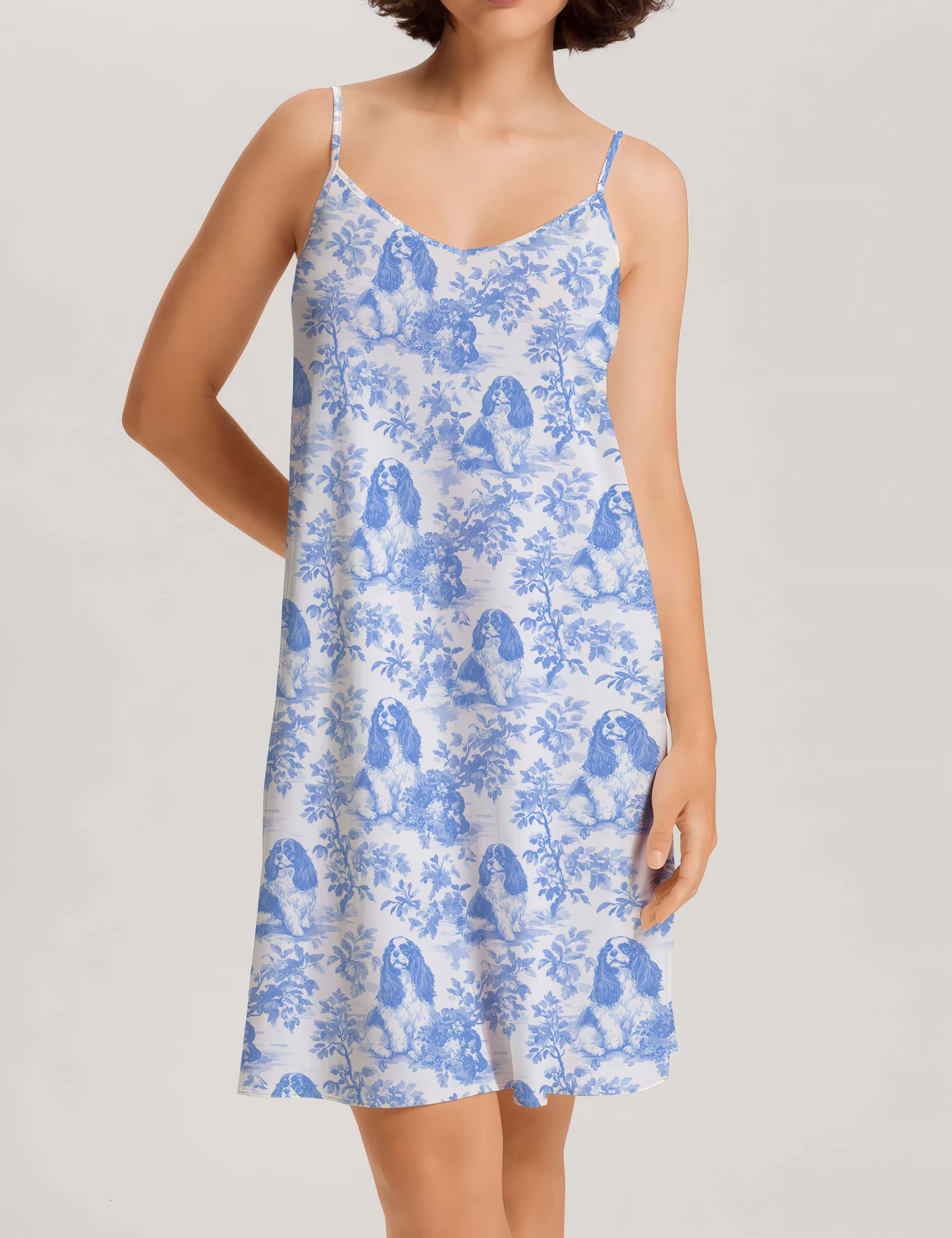 Blue Cavalier King Charles Spaghetti Strap Camisole Nightdress