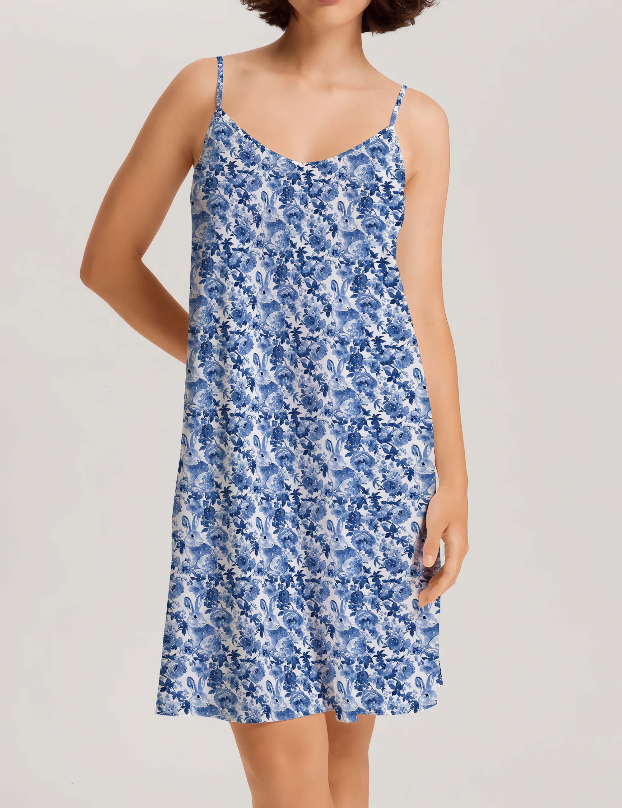 Blue Bunny Spaghetti Strap Camisole Nightdress