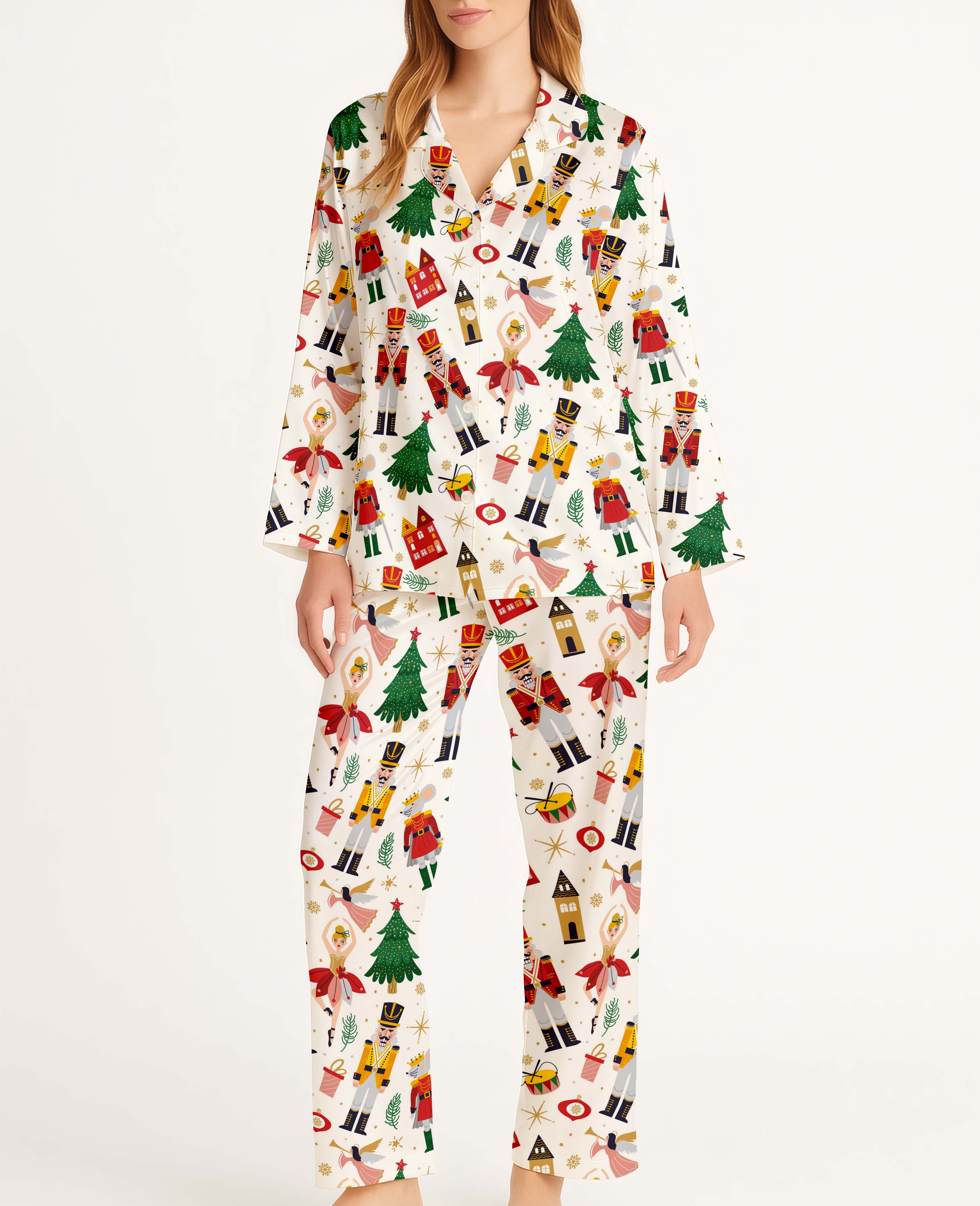 Nutcracker Christmas Satin Pajama Long Set For Women