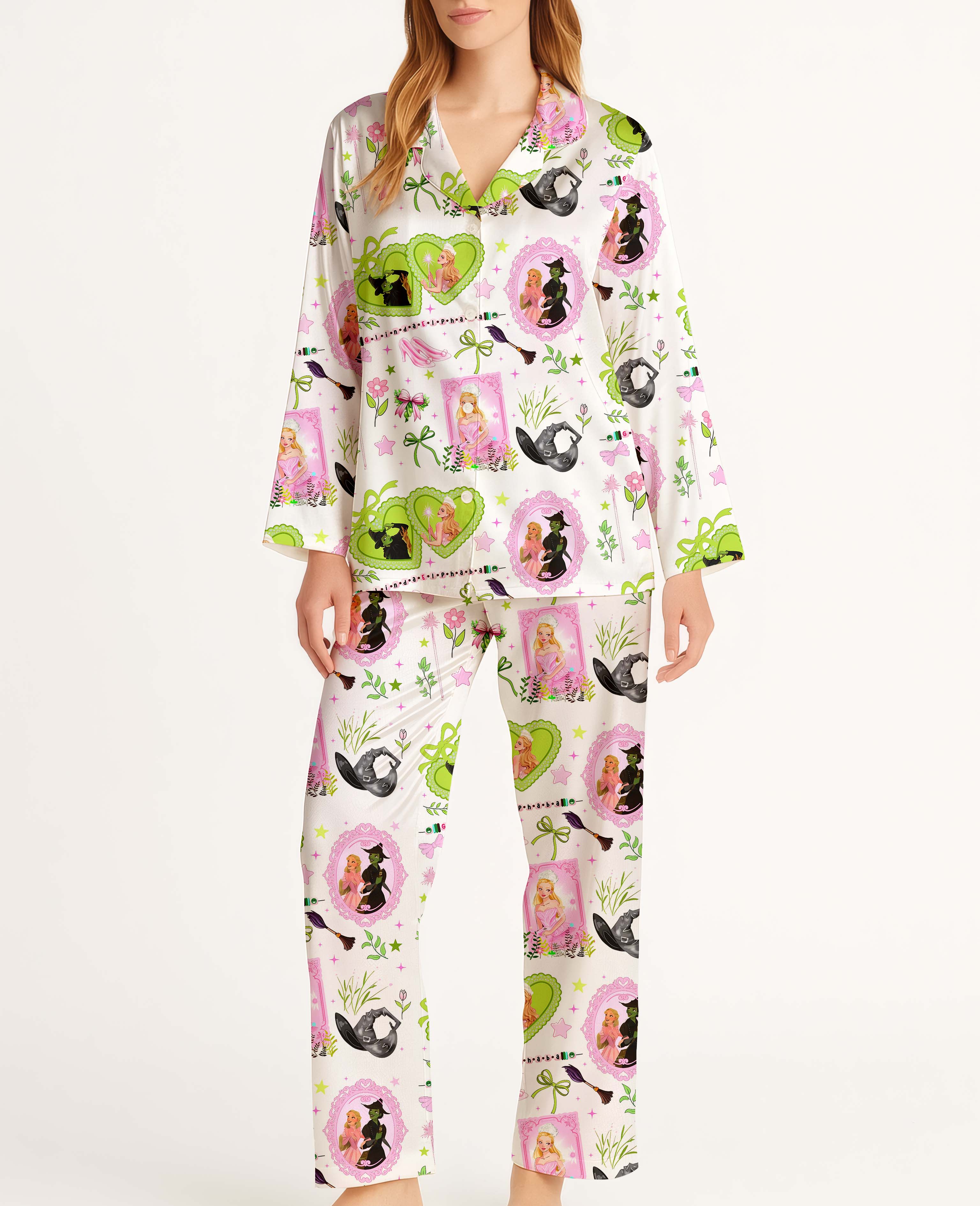 Wicked Movie Halloween Satin Pajama Long Set For Women