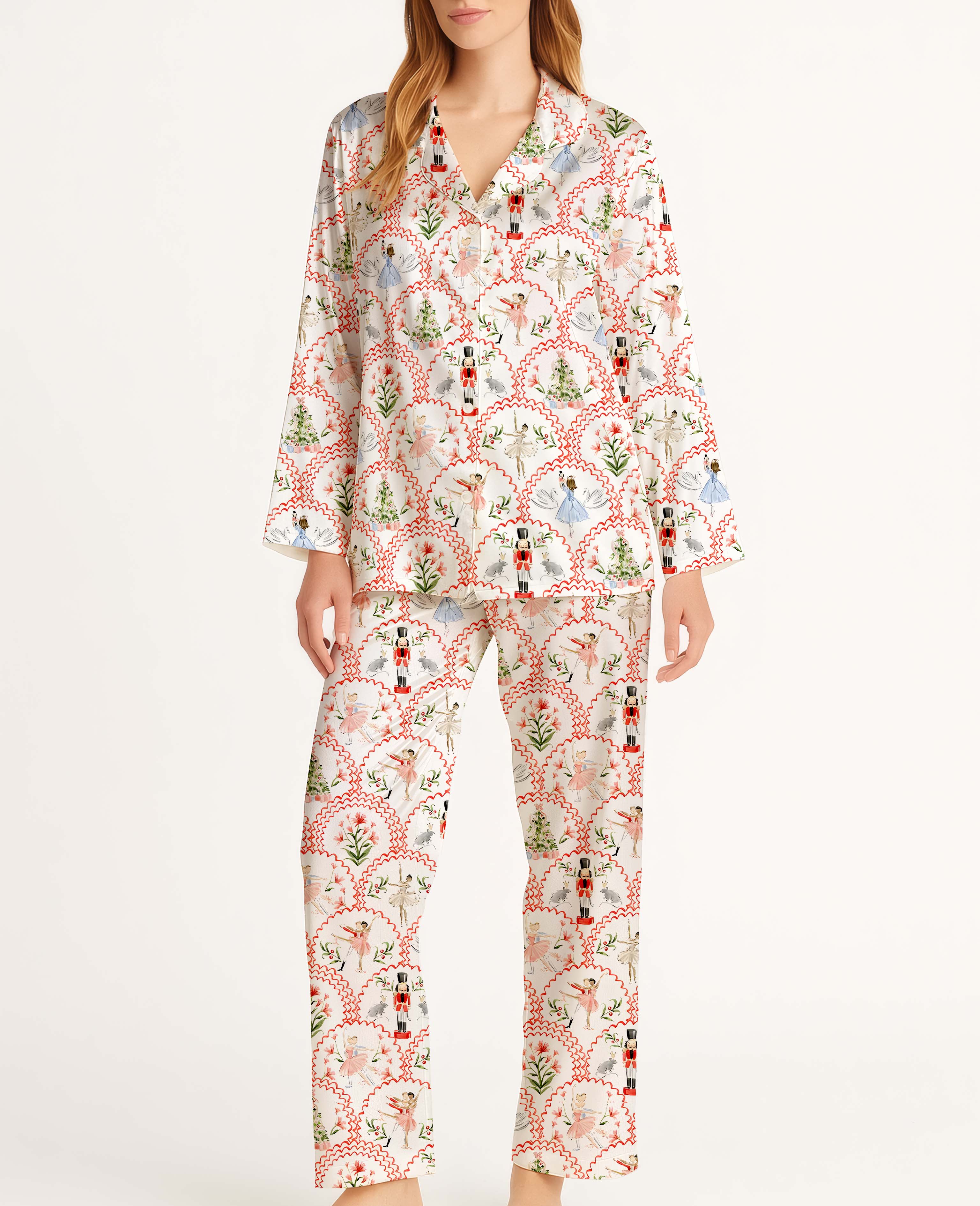 The Nutcracker Christmas Music Satin Pajama Long Set For Women