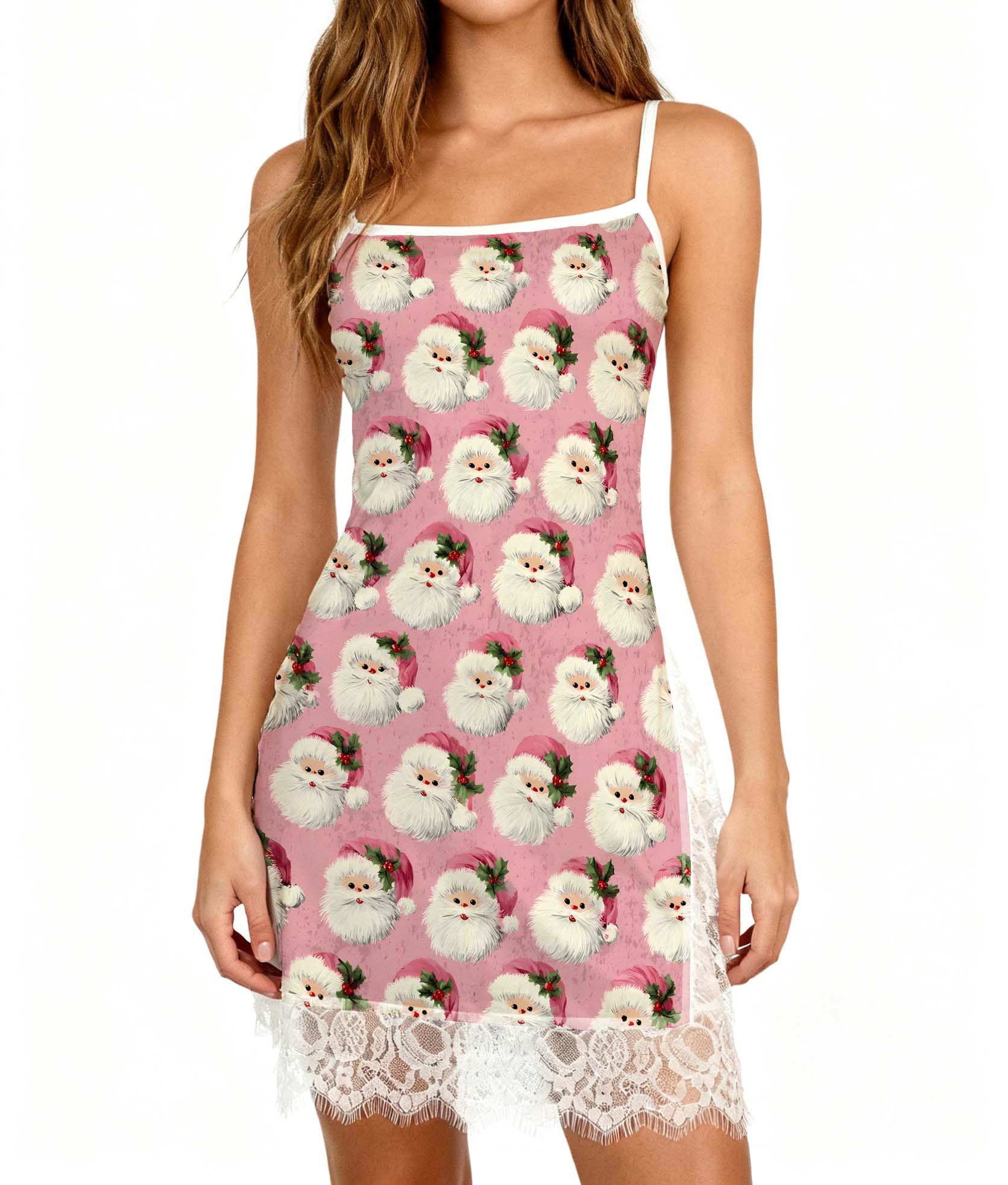 Pink Cute Santa Claus Lace Camisole Bodydress